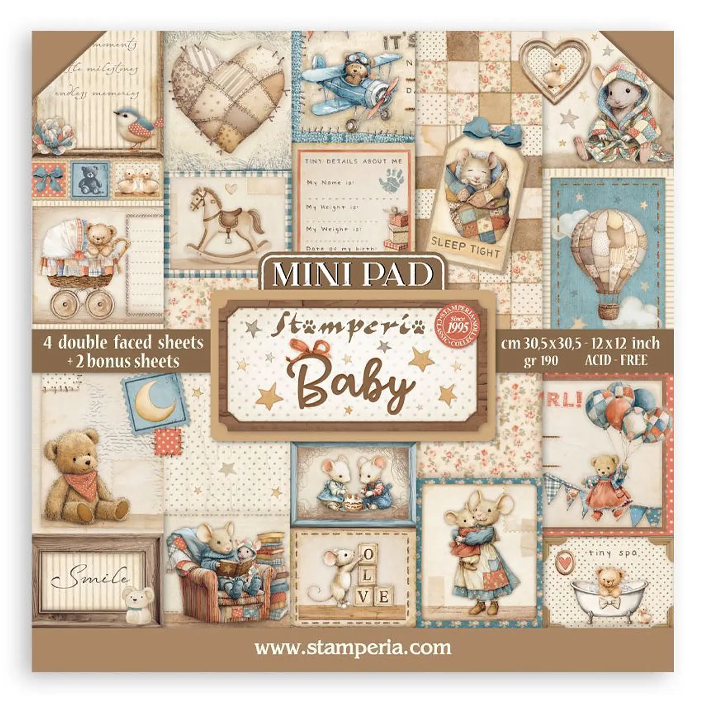 Bloco Scrapbooking Stamperia 30,5 × 30,5 cm — Baby – Mini Pad (SBBM001) 1