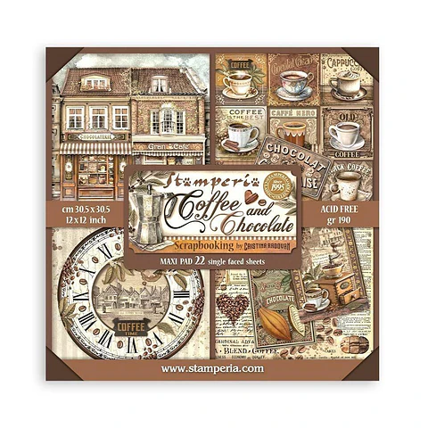 Bloco Scrapbooking Stamperia 30,5 × 30,5 cm — Coffee and Chocolate – Maxi 22 folhas (SBBXLB13)