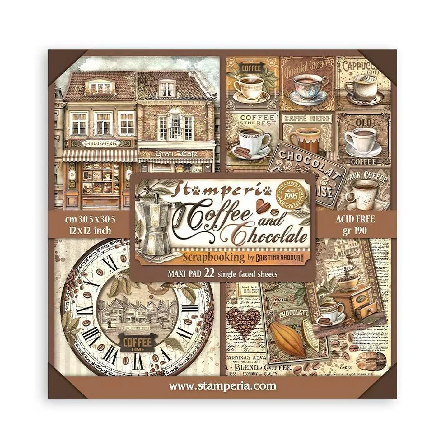 Bloco Scrapbooking Stamperia 30,5 × 30,5 cm — Coffee and Chocolate – Maxi 22 folhas (SBBXLB13) 1