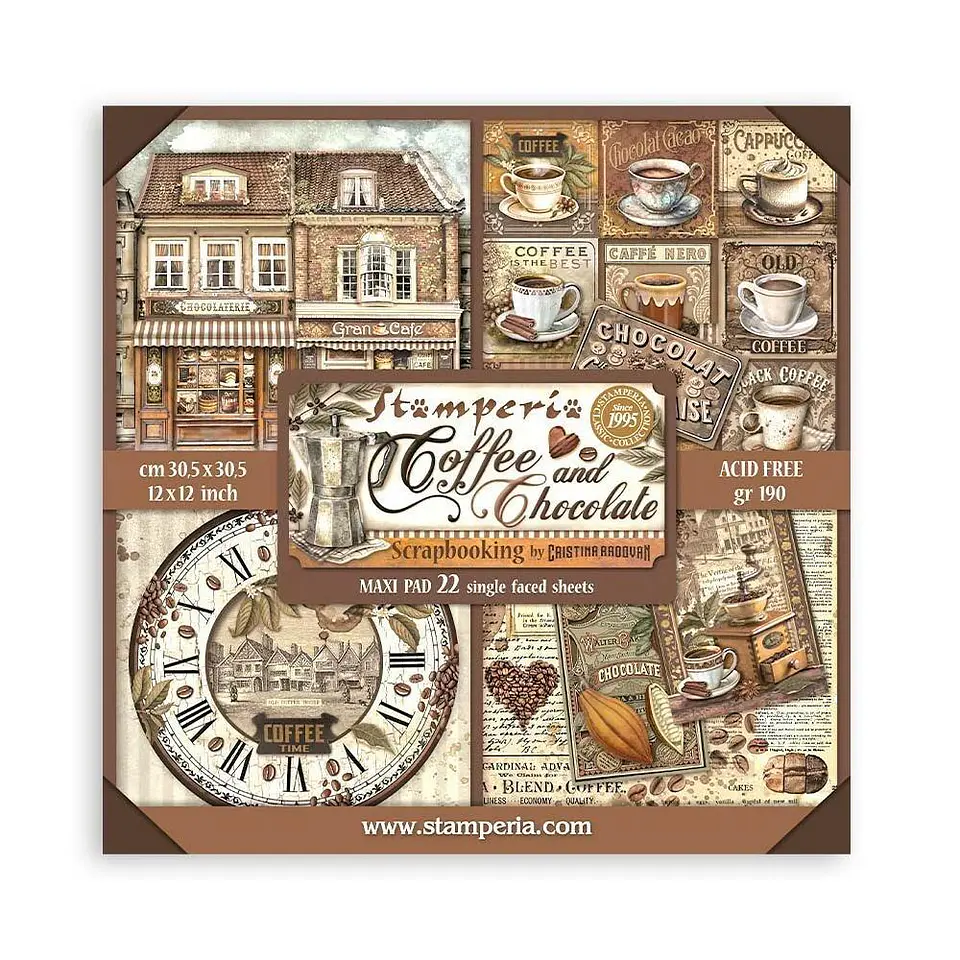 Bloco Scrapbooking Stamperia 30,5 × 30,5 cm — Coffee and Chocolate – Maxi 22 folhas (SBBXLB13) 1