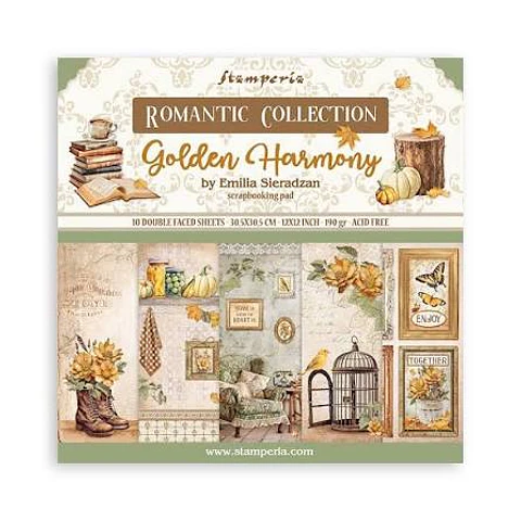 Bloco Scrapbooking Stamperia 30,5 × 30,5 cm — Golden Harmony (SBBL160)