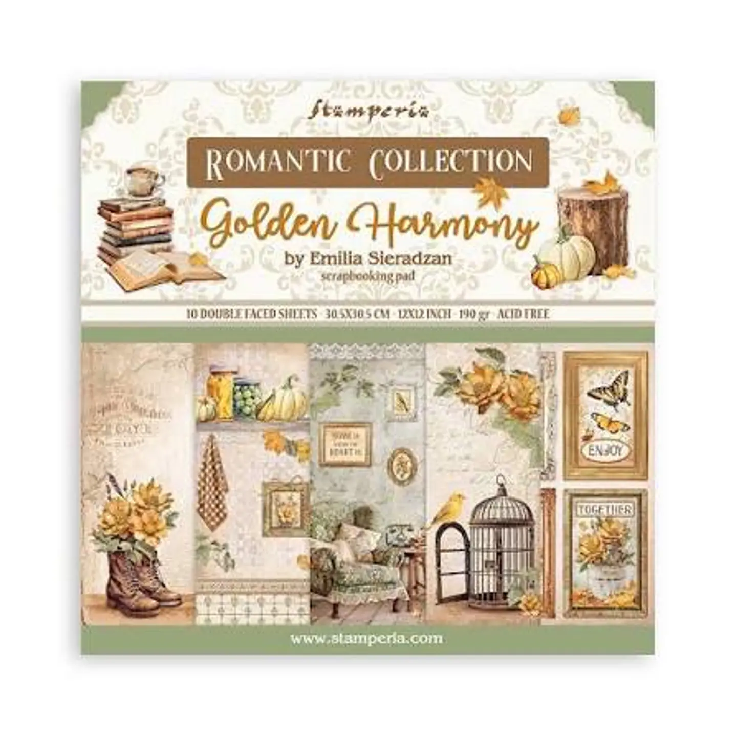 Bloco Scrapbooking Stamperia 30,5 × 30,5 cm — Golden Harmony (SBBL160) 1