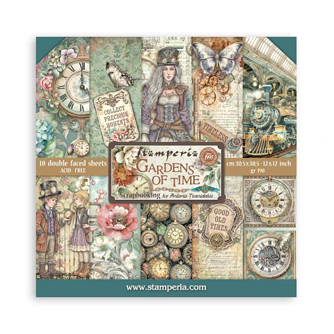 Bloco Scrapbooking Stamperia 30,5 × 30,5 cm — Gardens of Time (SBBL185)