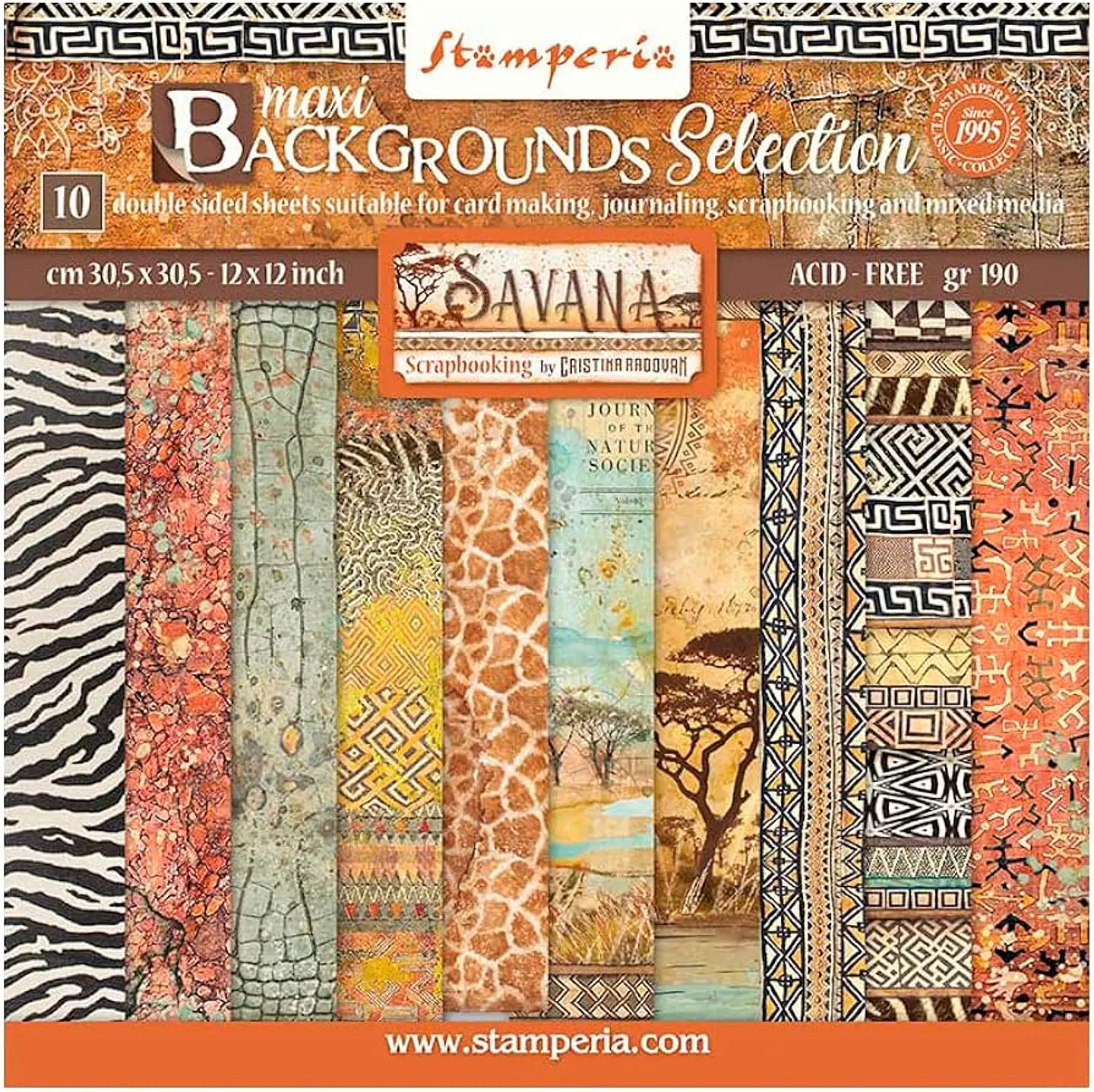 Bloco Scrapbooking Stamperia 30,5 × 30,5 cm — Savana – Maxi Backgrounds (SBBL109) 1
