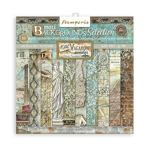 Bloco Scrapbooking Stamperia 30,5 × 30,5 cm — Sir Vagabond Aviator – Maxi Backgrounds (SBBL113)