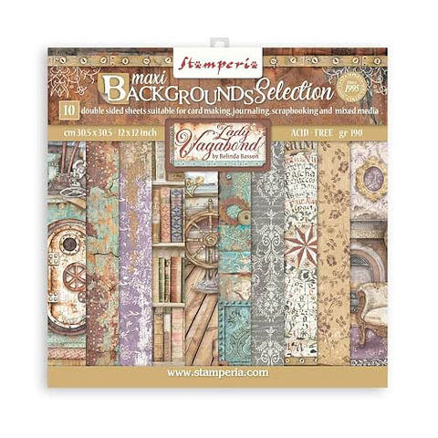 Bloco Scrapbooking Stamperia 30,5 × 30,5 cm — Lady Vagabond Lifestyle – Maxi Backgrounds (SBBL100)