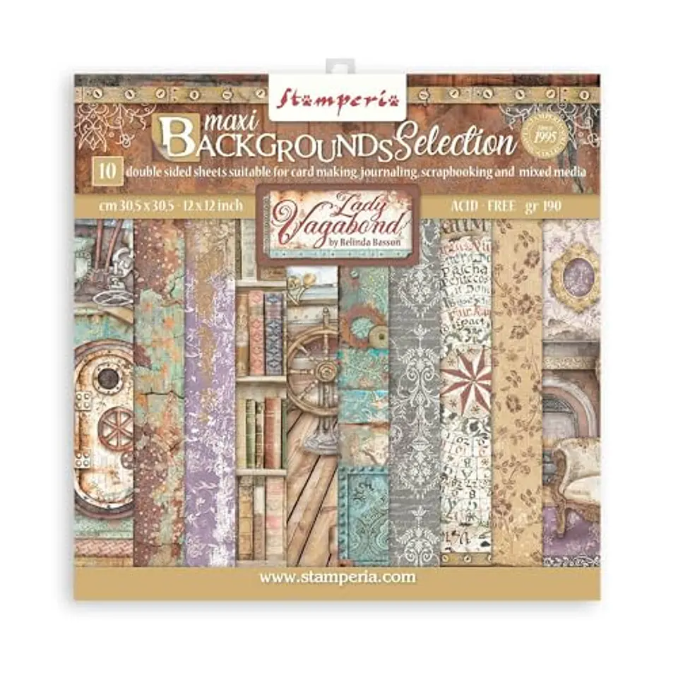 Bloco Scrapbooking Stamperia 30,5 × 30,5 cm — Lady Vagabond Lifestyle – Maxi Backgrounds (SBBL100) 1