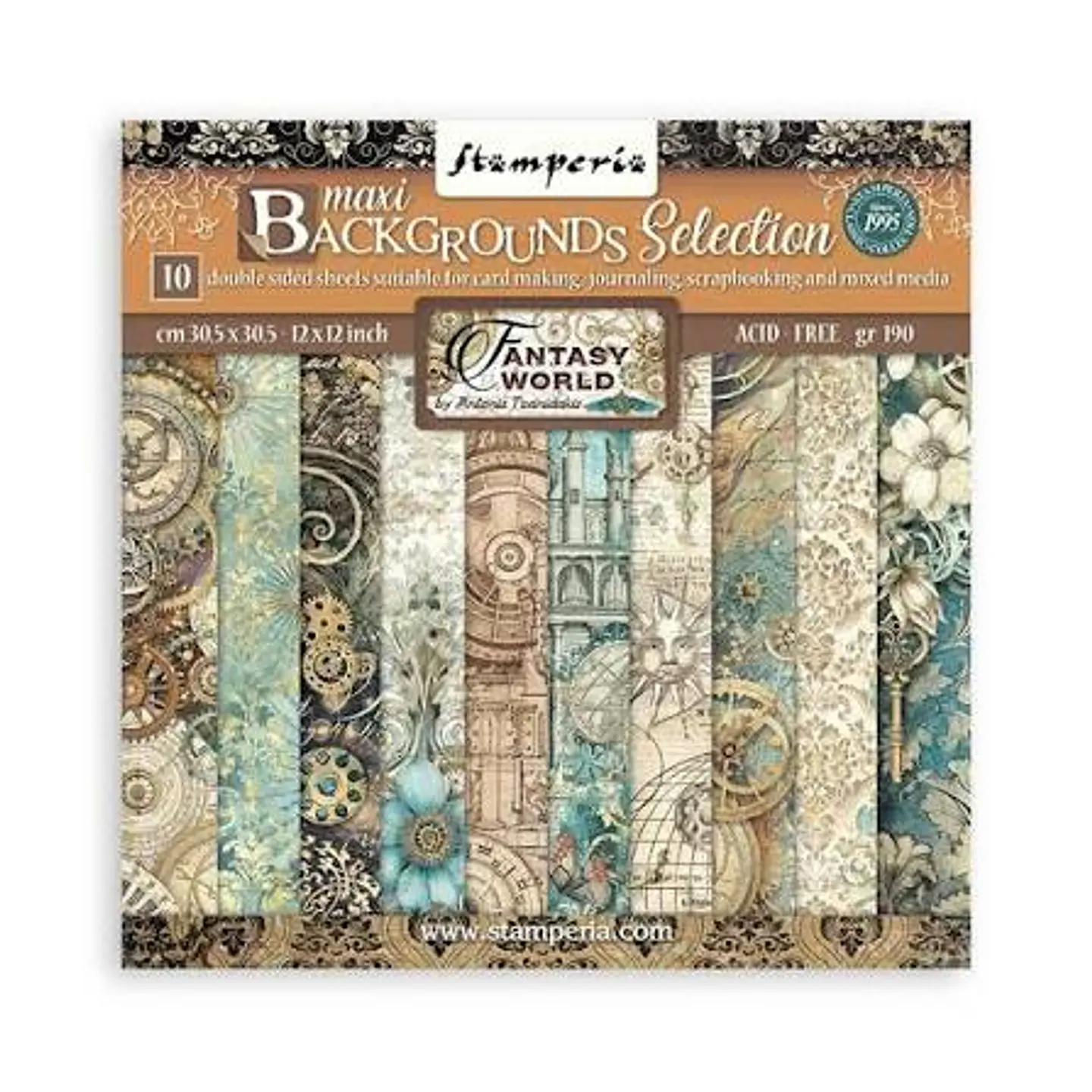 Bloco Scrapbooking Stamperia 30,5 × 30,5 cm — Sir Vagabond in Fantasy World – Maxi Backgrounds (SBBL149) 1