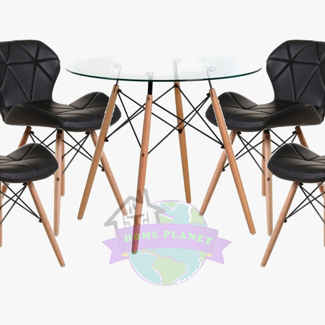 Comedor Budapest redondo vidrio 80 cm y 4 Sillas Rubik 3