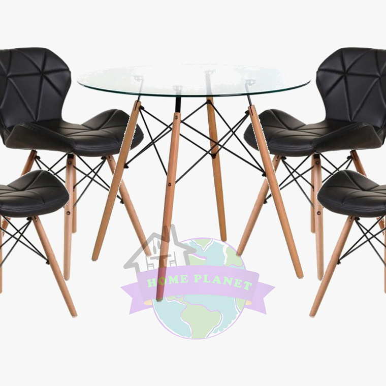 Comedor Budapest redondo vidrio 80 cm y 4 Sillas Rubik 3