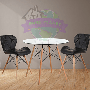 Comedor Budapest redondo vidrio 80 cm con 2 Sillas Mariposas Rubik