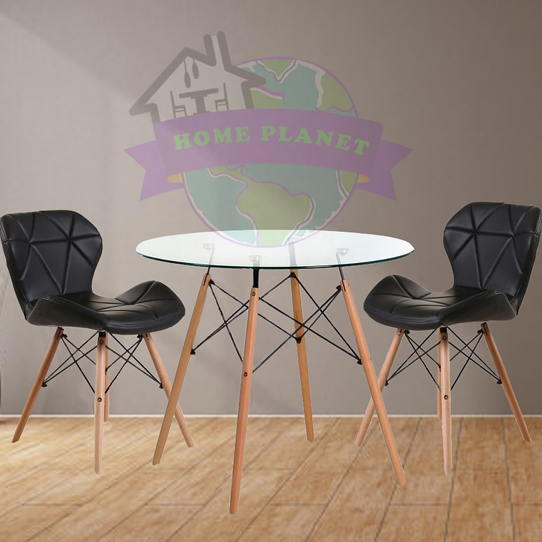 Comedor Budapest redondo vidrio 80 cm con 2 Sillas Mariposas Rubik 1