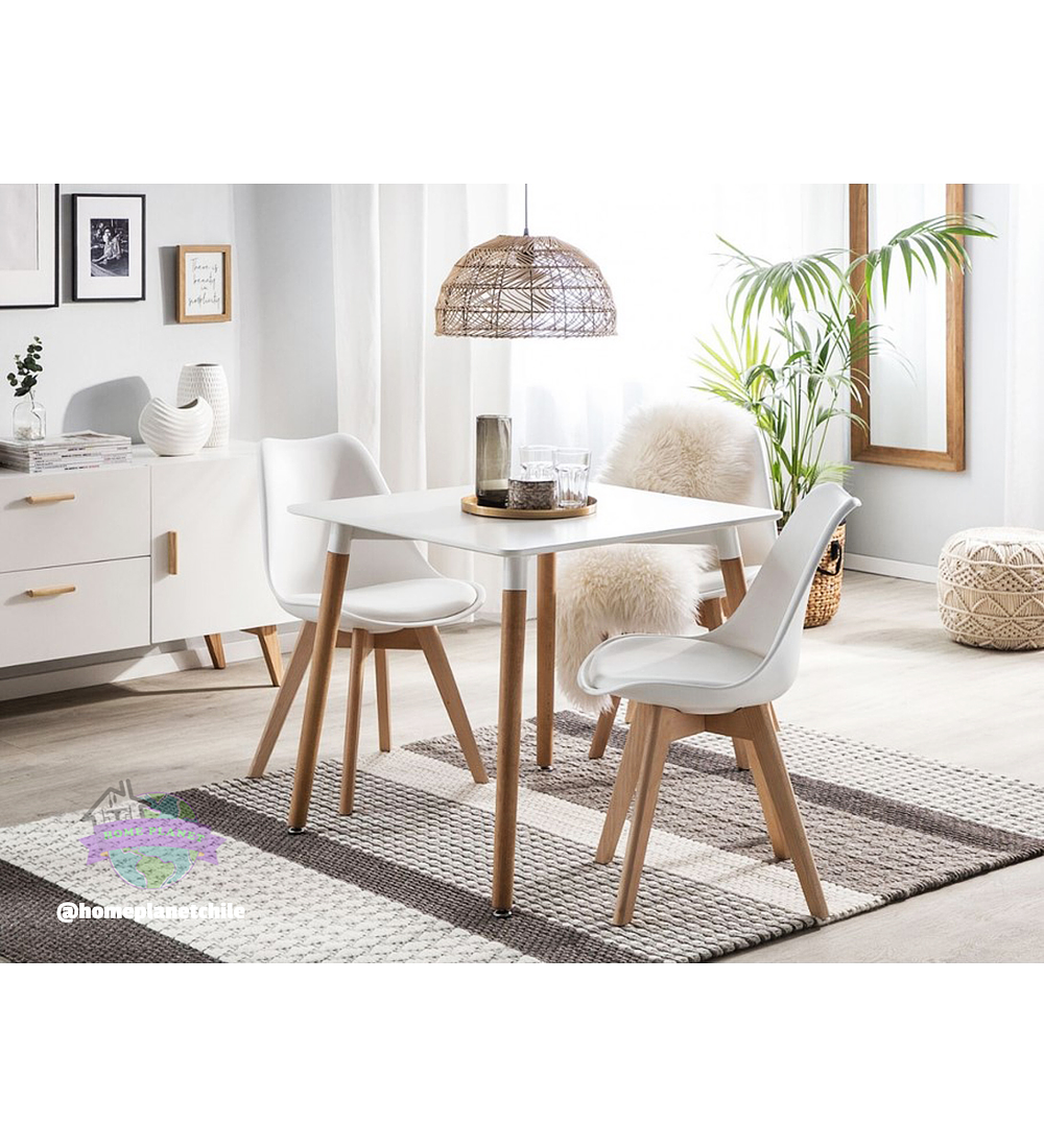 Comedor Doha cuadrado blanco y 4 Sillas Tulip Blancas