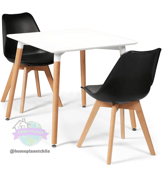 Comedor Mesa Cuadrada Eames Blanca con 2 Sillas Tulip