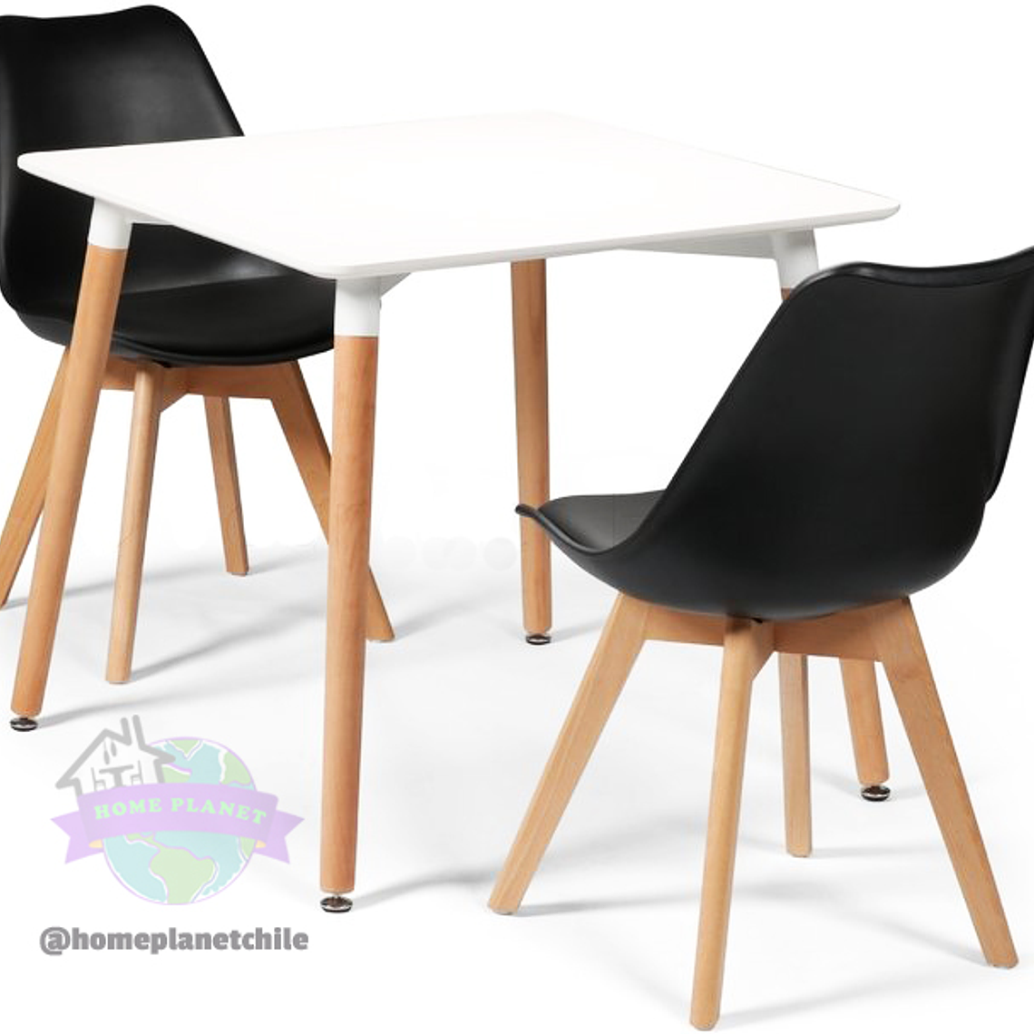Comedor Mesa Cuadrada Eames Blanca 80x80 cm con 2 Sillas Tulip 1