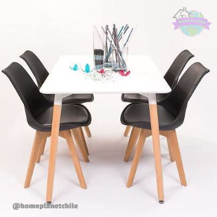 Comedor Atenas rectangular blanca 120x80 cm y 4 Sillas Tulip Negras 3