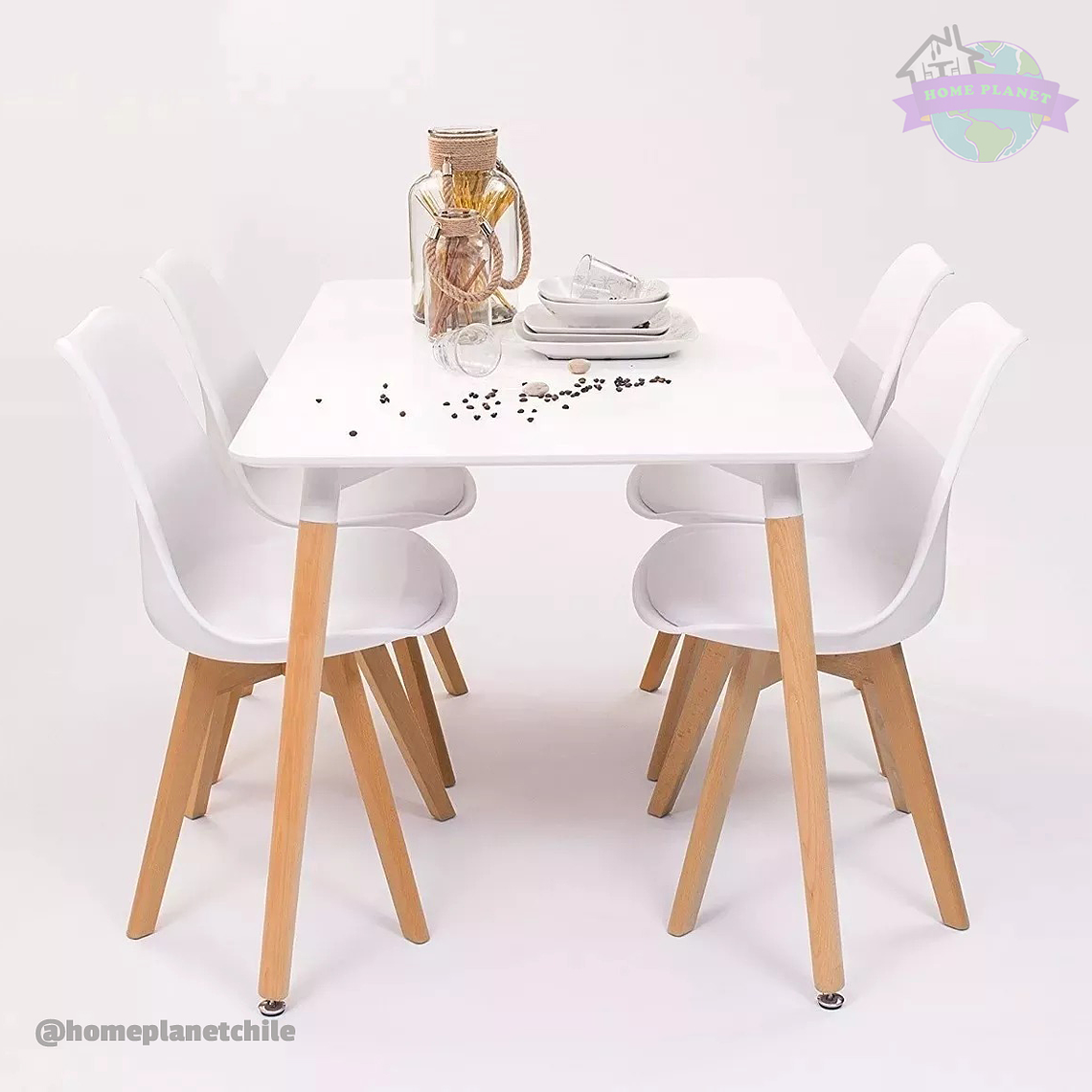 Comedor Atenas rectangular blanca 120x80 cm y 4 Sillas Tulip 3