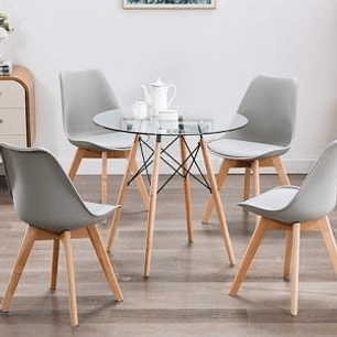 Comedor América redondo vidrio 80 cm y 4 Sillas Tulip