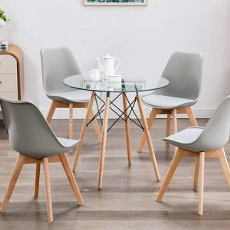 Comedor América redondo vidrio 80 cm y 4 Sillas Tulip 2