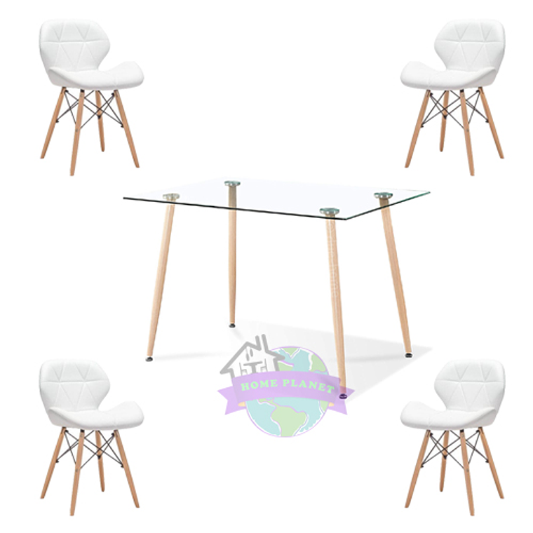 Comedor Paris rectangular vidrio 120x80cm con 4 Sillas Mariposas Rubik 3