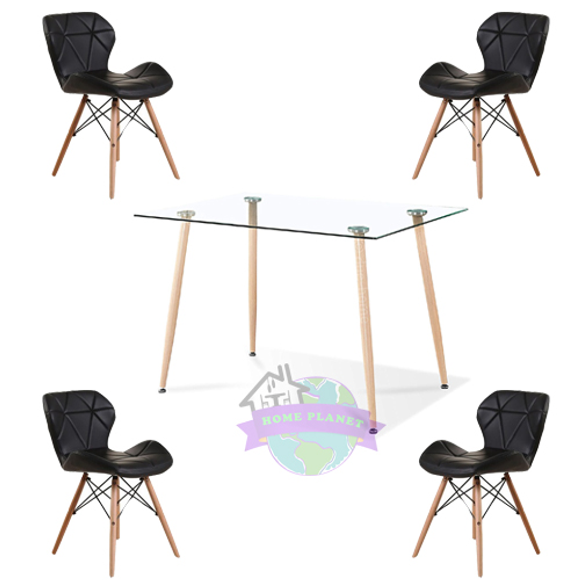 Comedor Paris rectangular vidrio 120x80cm con 4 Sillas Mariposas Rubik 4