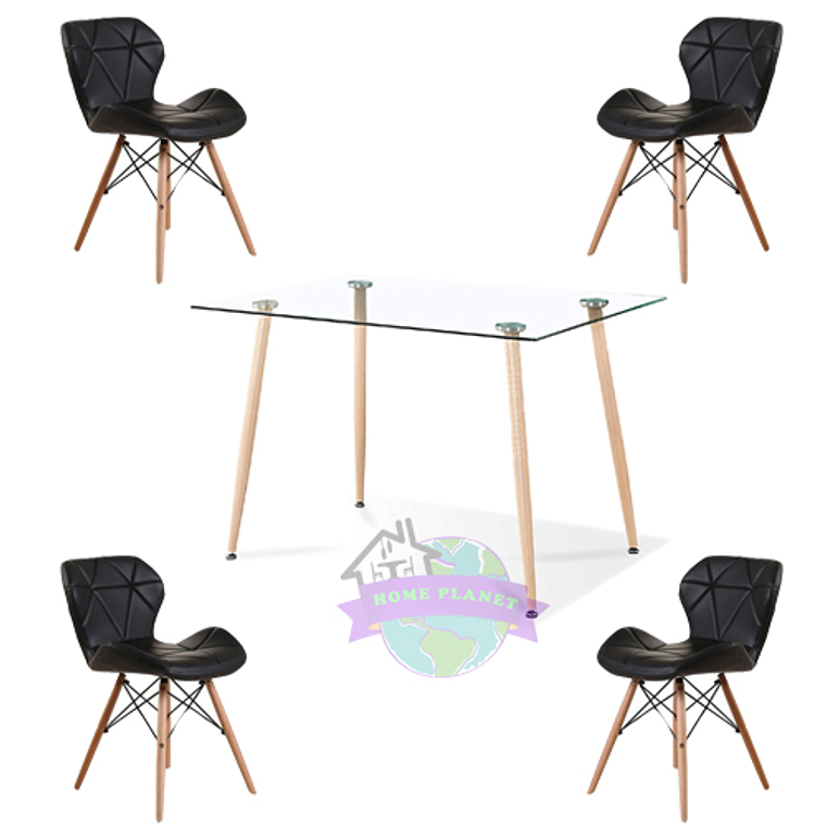 Comedor Paris rectangular vidrio 120x80cm con 4 Sillas Mariposas Rubik 4