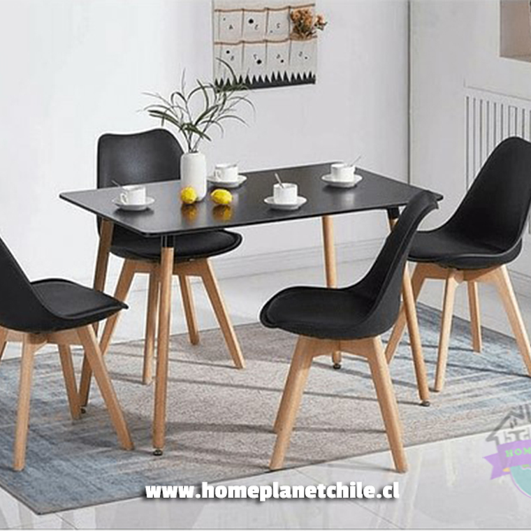 Comedor Bélgica rectangular negro 120x80 cm y 4 Sillas Tulip 2