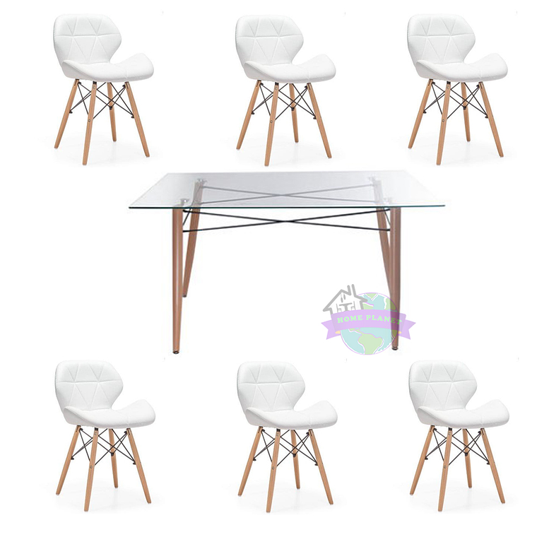 Comedor Florencia rectangular vidrio 140x90 cm y 6 Sillas Rubik 4
