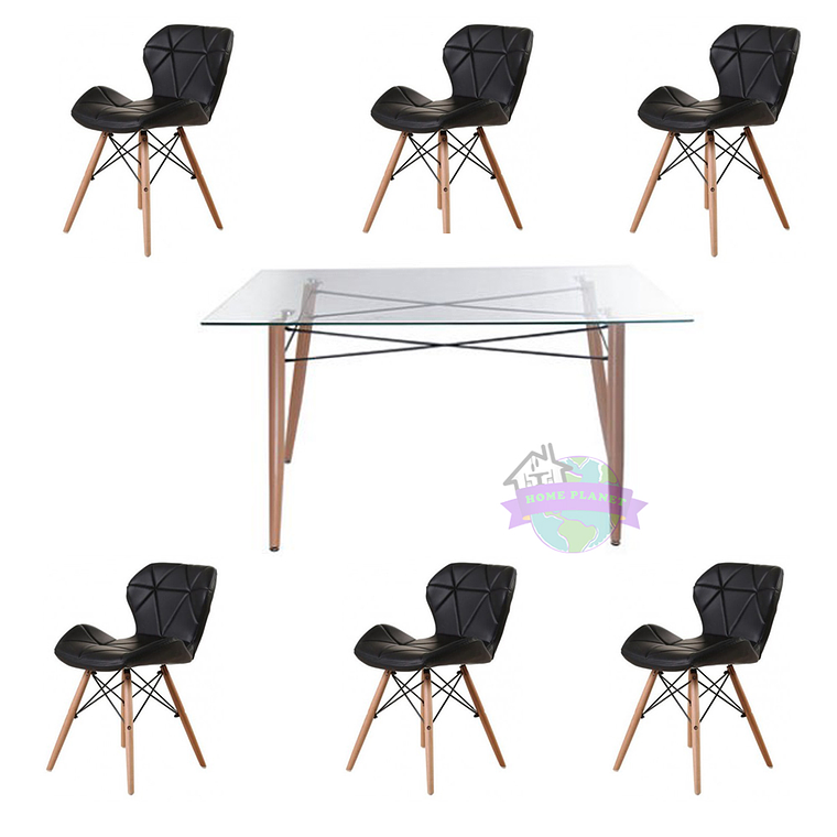 Comedor Florencia rectangular vidrio 140x90 cm y 6 Sillas Rubik 3