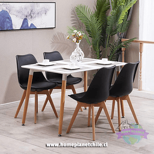 Comedor Atenas rectangular blanca 120x80 cm y 4 Sillas Tulip Negras