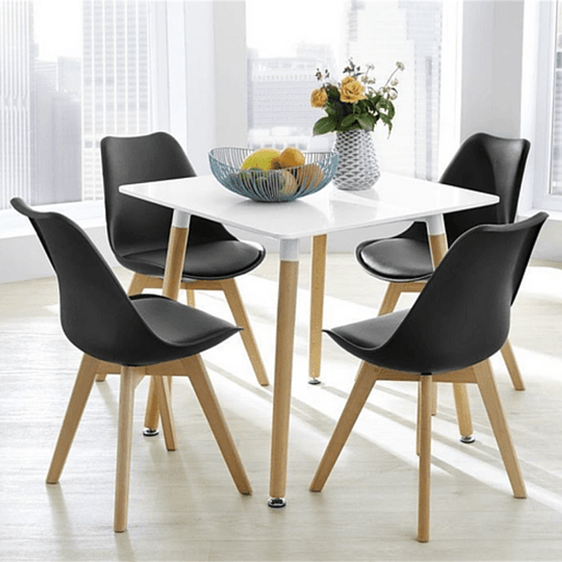 Comedor Doha cuadrado blanco y 4 Sillas Tulip 1