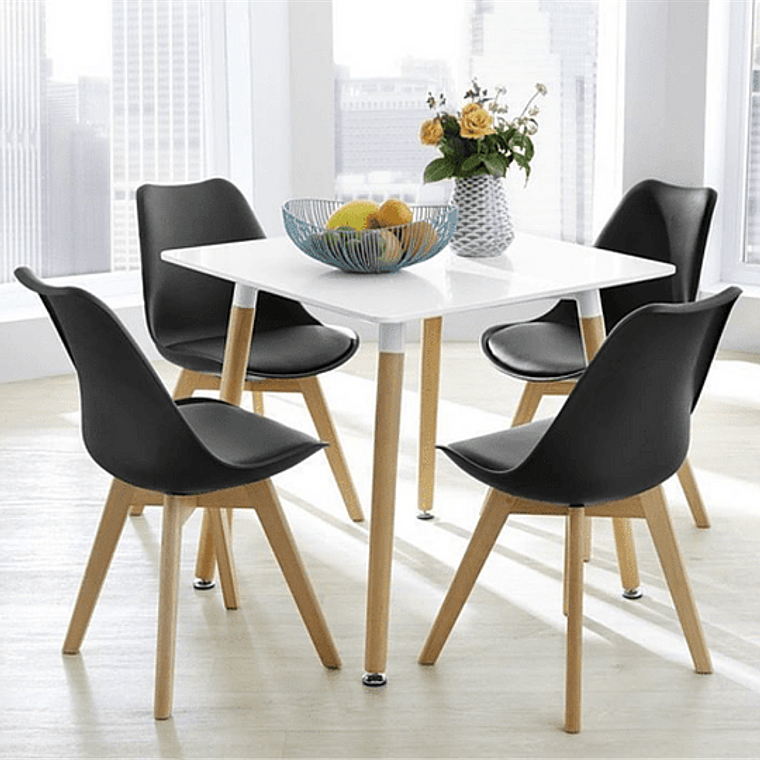 Comedor Doha cuadrado blanco y 4 Sillas Tulip 1