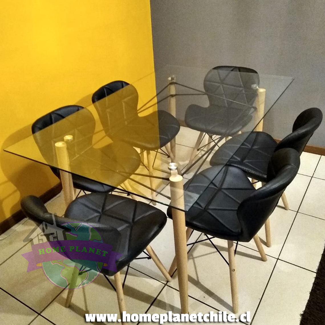 Comedor Florencia rectangular vidrio 140x90 cm y 6 Sillas Rubik 1