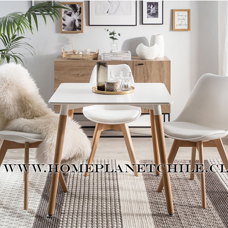 Comedor Doha cuadrado blanco y 4 Sillas Tulip Blancas 2