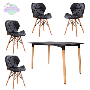 Comedor Praga rectangular negro con 4 Sillas Mariposas Rubik