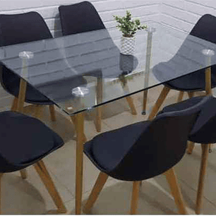 Comedor Bangkok Rectangular vidrio 120x80 cm con 6 Sillas Tulip