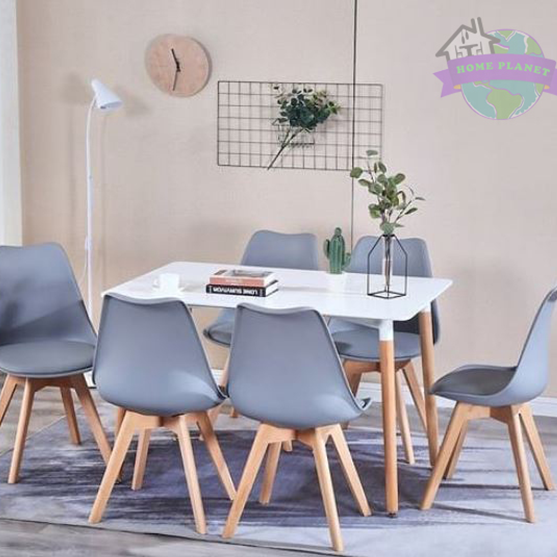 Comedor Atenas rectangular blanco 120x80 cm con 6 Sillas Tulip 2