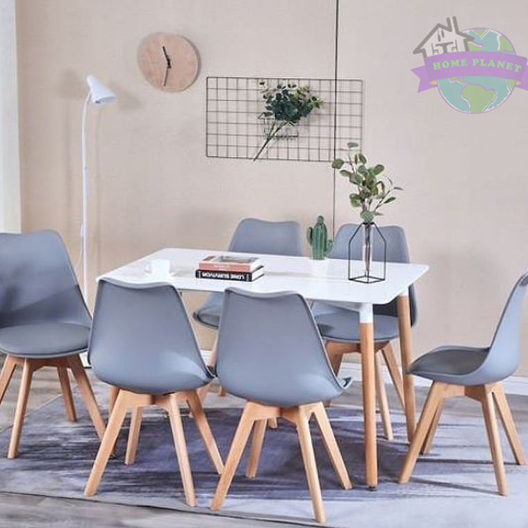 Comedor Atenas rectangular blanco 120x80 cm con 6 Sillas Tulip 2