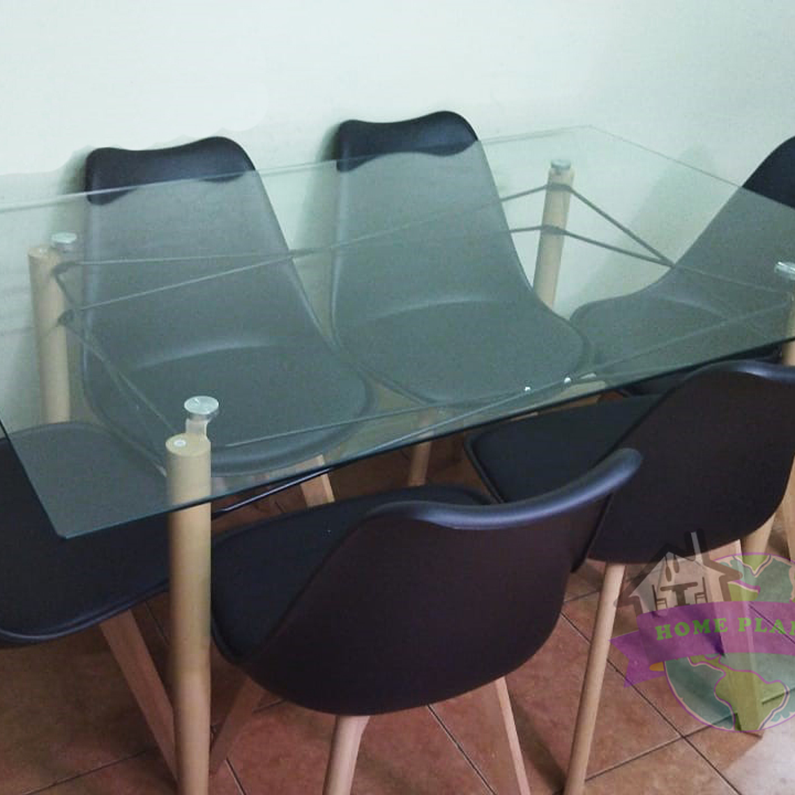 Comedor Grecia rectangular vidrio 140x90cm con 6 Sillas Tulip 1