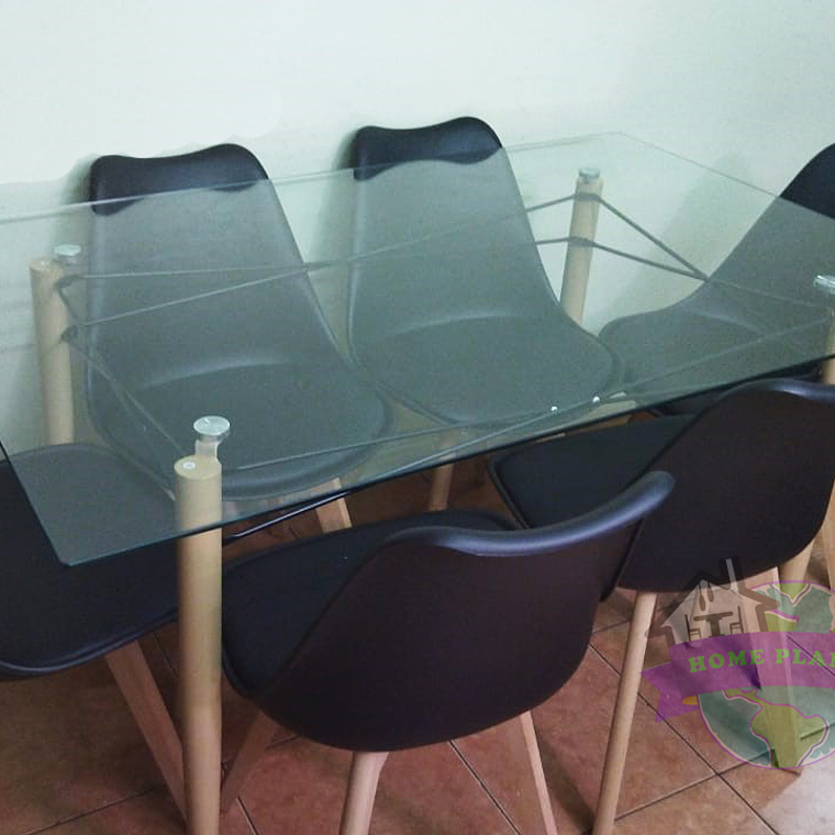 Comedor Grecia rectangular vidrio 140x90cm con 6 Sillas Tulip 1