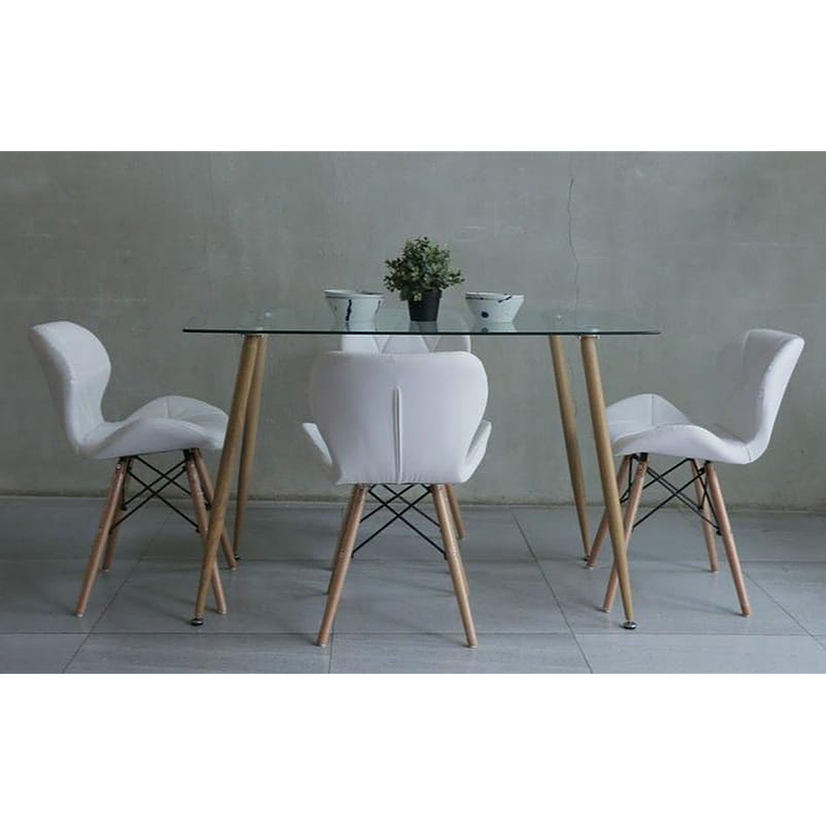 Comedor Paris rectangular vidrio 120x80cm con 4 Sillas Mariposas Rubik 1