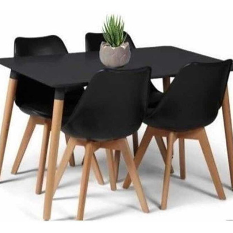 Comedor Bélgica rectangular negro 120x80 cm y 4 Sillas Tulip 3