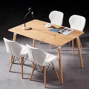 Comedor Rectangular color Madera 120x80 cm  con 4 Sillas Rubik
