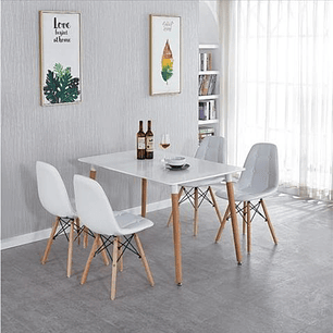 Comedor Ginebra rectangular blanco con 4 Sillas Buckle