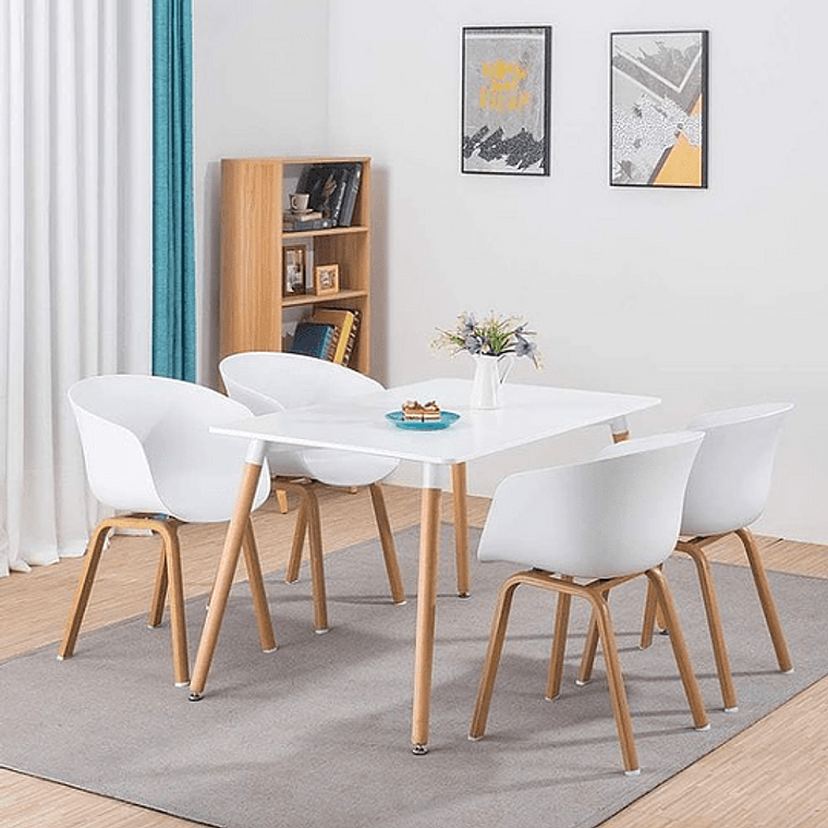 Comedor Lucerna rectangular blanco 120x80 cm con 4 Sillas Cup 1