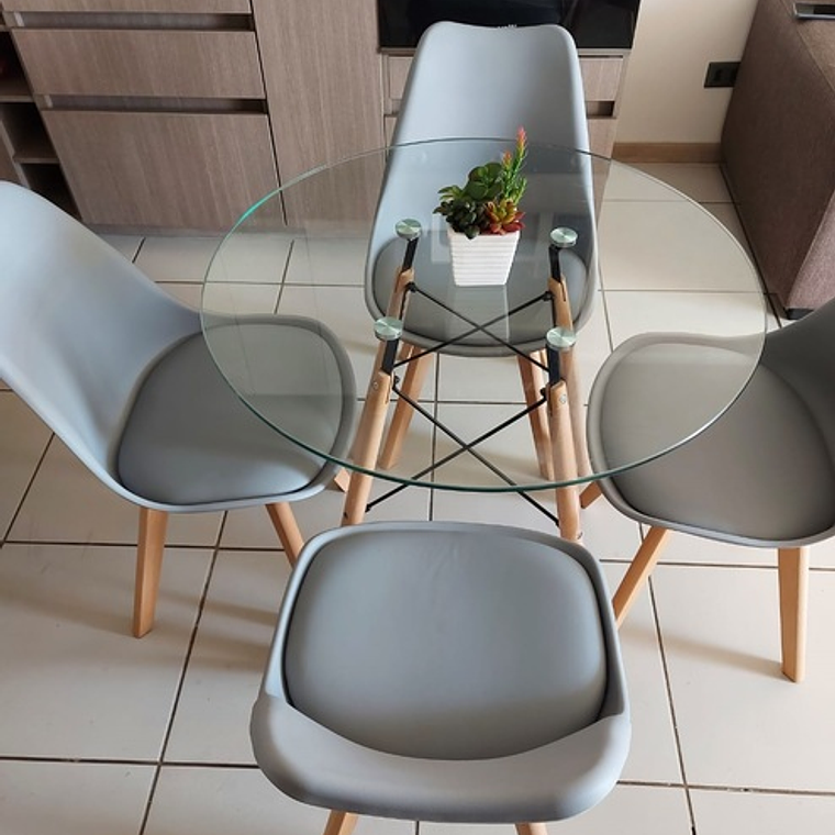 Comedor América redondo vidrio 80 cm y 4 Sillas Tulip 3