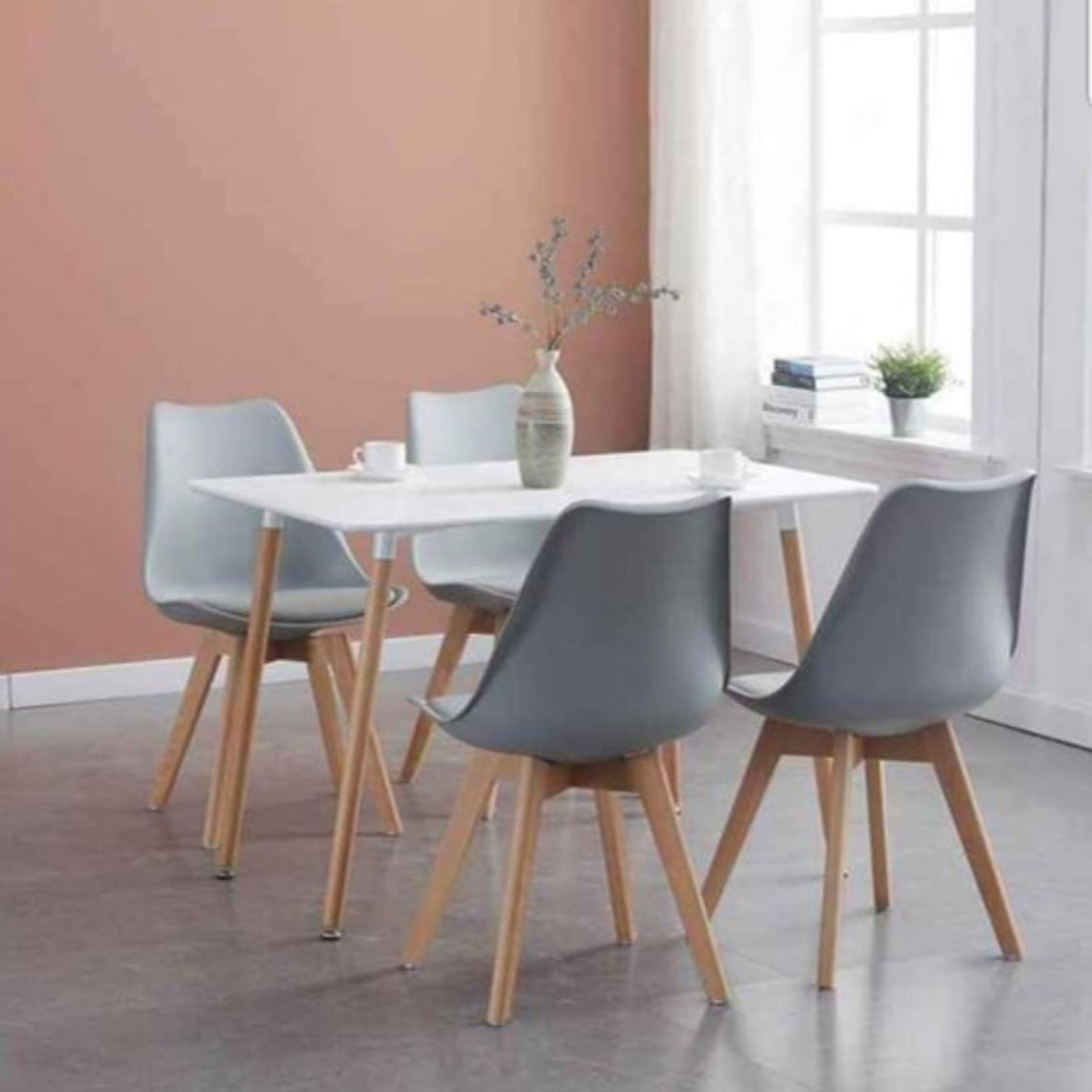 Comedor Atenas rectangular blanca 120x80 cm y 4 Sillas Tulip 5