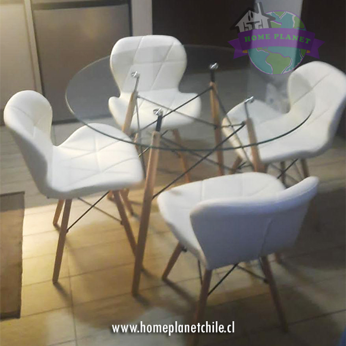Comedor Viena redondo vidrio 100 cm con 4 Sillas Mariposas Rubik 2