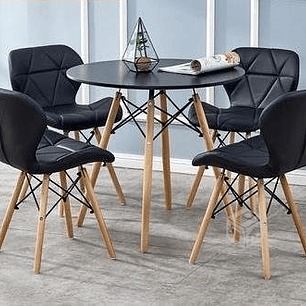 Comedor Holanda redondo negro 80 cm con 4 Sillas Mariposas Rubik