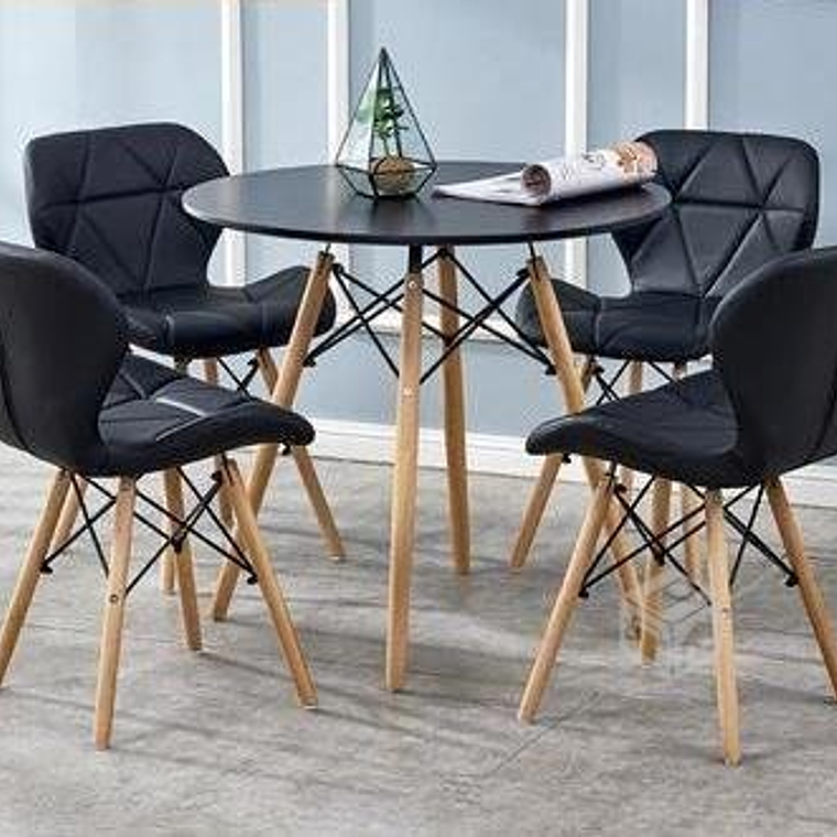 Comedor Holanda redondo negro 80 cm con 4 Sillas Mariposas Rubik 1